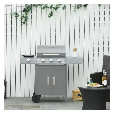 Outsunny Gas Barbecue Grill 3+1 Burner Garden BBQ w/ Large Cooking Area