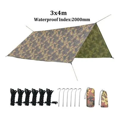 (3x4m) Square Camouflage Awnings Ultra Light Waterproof Outdoor Camping Tarp Tourist Travel Sun 