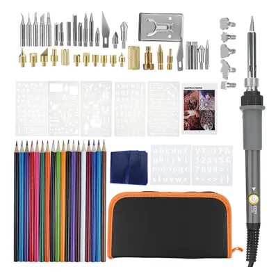 (US Plug) 71pcs/Set Wood Burning Pen Tool Soldering Stencil Iron Craft Pyrography Kit 60W