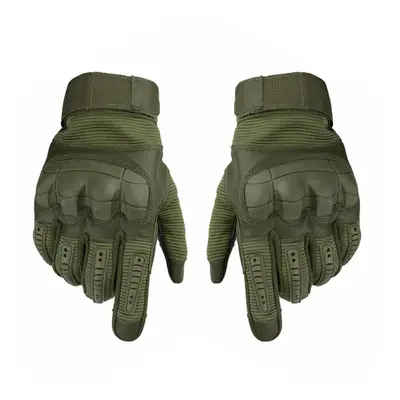 (Army Green, L) Touching Screen Hard Knuckle Gloves PU Leather Outdoor Sport Proffessional Cycli