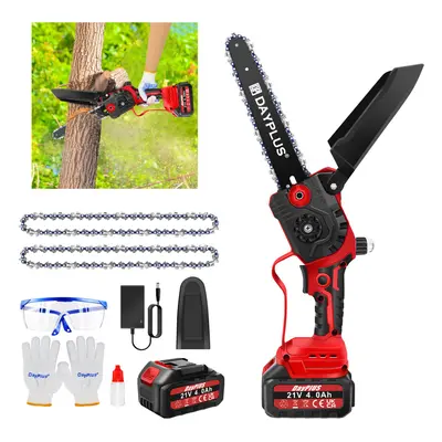 (2x4.0Ah Batteries) 8inch Chainsaw Brushless Cordless Chain Saw Cutting Tools for Garden Branche