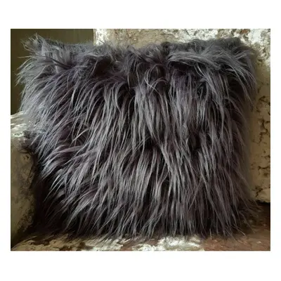 (Grey, 21"x21" filled cushion) SET OF large cushions Shaggy faux fur FILLED