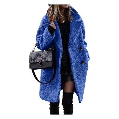 (Royal Blue, 18) Women Warm Teddy Bear Long Winter Coat Fleece Fur Jacket Outwear Parka Plus Siz