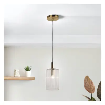 Fluted Glass Design Pendant Fitting Finished with Clear Glass and Bronze Effect Colour