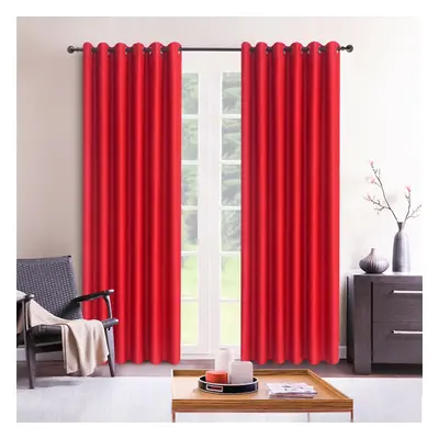 (Red, 90" x 90") Thick Thermal Blackout Ready Made Eyelet Ring Top Pair Curtains Panel