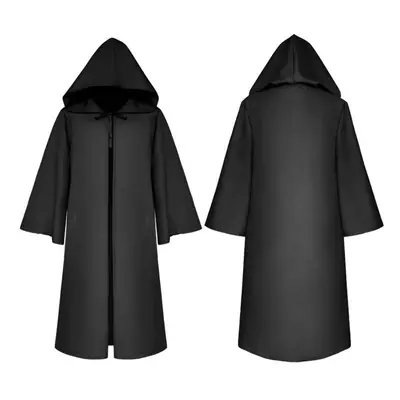 (Black, Adult L) Warrior Jedi Star Wars Hooded Cloak Cape Robe Costume Cosplay Halloween Party