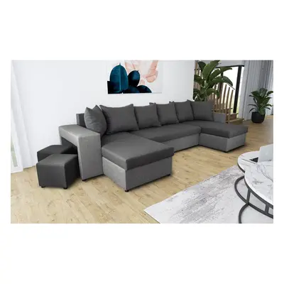 U-Shaped Corner Sofa Bed Grey Light and Grey Dark With Footstools