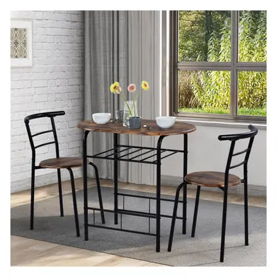 (Brown, Compact Space Wooden Steel Frame ) 3-Piece Dining Table & Chair Set for Kitchen