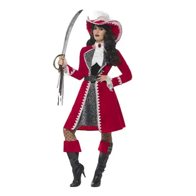 (XL, Red/White/Black) Smiffys Womens/Ladies Deluxe Authentic Captain Costume Set