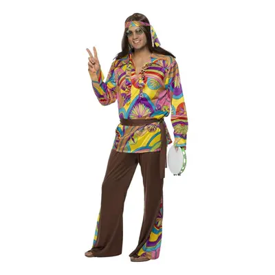 (L, Multicoloured) Smiffys Mens Hippie Costume Set