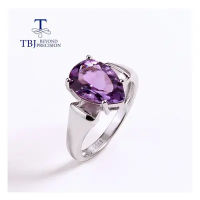 (purple, us ring size 7#) Simple Pear Shape Silver Ring Pear 8*12mm Natural Amethyst Gemstone Fi