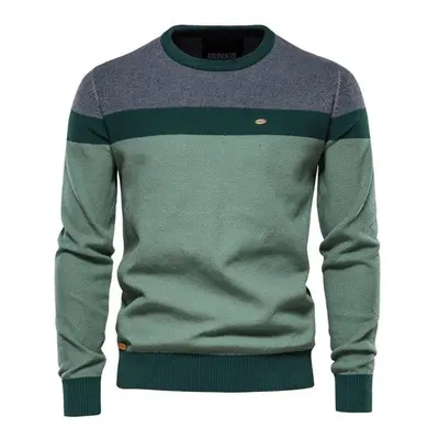 (green, 75-82 kg) Aiopeson Spliced Cotton Sweater Men Casual O-neck High Quality Pullover Knitte