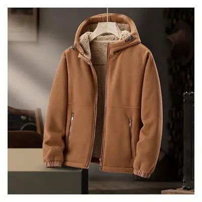 (tan, XXXXL) Fleece Jacket For Men, Autumn And Winter Cotton Jacket, Cardigan With Thick Wool An