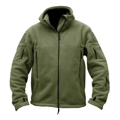 (army green, M) Men&apos;s Tactical Fleece Jacket Thermal Polar Outerwear Hooded Hiking Coat War