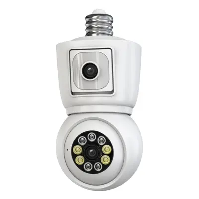 (Add 64G Card) 4k 4mp E27 Bulb Wifi Camera Dual Lens Dual Screen Auto Tracking Two Way Audio Col