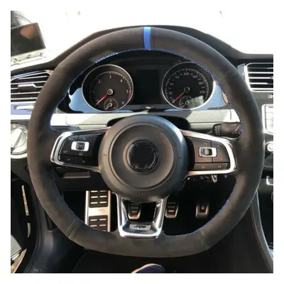 (Style 5) Carbon Fiber Black Genuine Leather Suede Car Steering Wheel Cover For Volkswagen Golf 