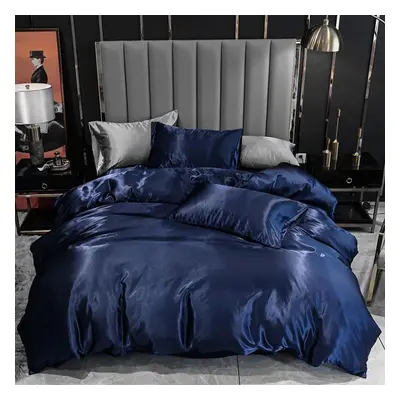 (blue, 210*210cm) Colors Luxury Imitation Silk Bedding Set Pcs/ Set Duvet Cover & Pillowcase Set