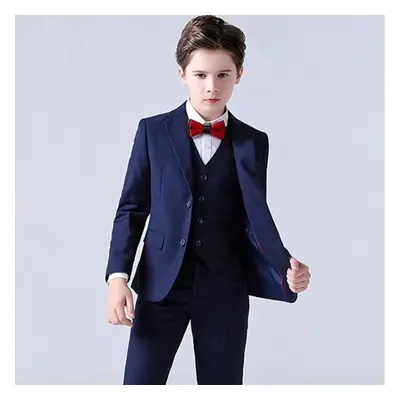 (navy blue, 110) 3pcs Boys Suit For Wedding Teenager Kids Formal Ceremony Tuxedo Dress Children 