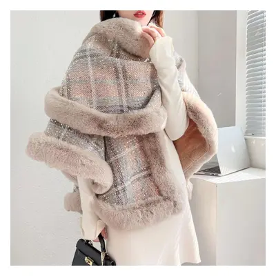 (pink, One Size) Knitted Shawl Cloak Coat For Women To Wear Autumn And Winter New Versatile Sequ