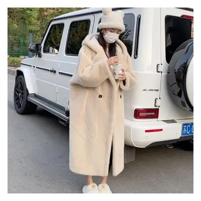 (apricot, 5XL) Oversized Faux Fur Coat Women Winter Long Plush Jacket Fluffy Overcoat Female Hoo