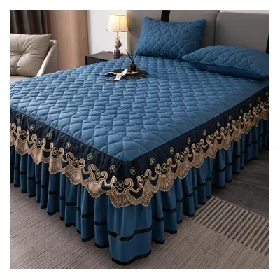 (royal blue, 180*200cm) Cotton Thickened Princess Style Lace Bed Skirt Three Pieces Set 1.8m/1.5