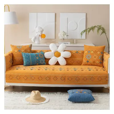 (orange, 90x210cm 1pcs) Bohemia Style Sofa Towel Chenille Non Slip Sofa Slipcovers Couch Cover R