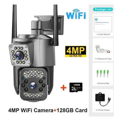 (4MP Cam 128G Card) New Dual Lens Wifi Ip Camera 4k 8mp Night Vision Ai Human Detect Ptz Outdoor