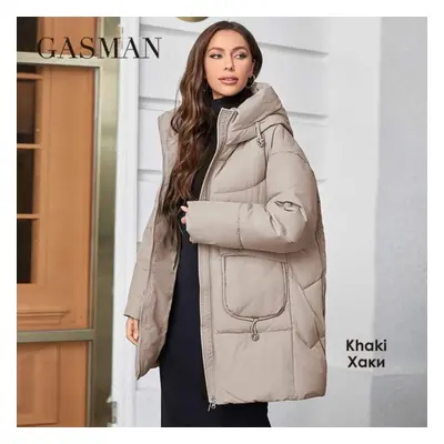 (khaki, 5XL) Gasman Fashion Hooded Parkas Women&apos;s Plus Size Casual Hooded Pocket Women Down