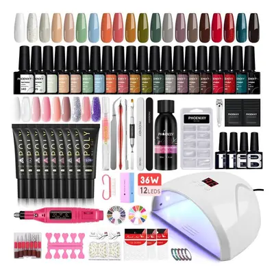 (set 08) Phoenixy Nail Set With Nail Lamp Nail Dryer Nail Drill Machine Manicure Set Kit Soak-of