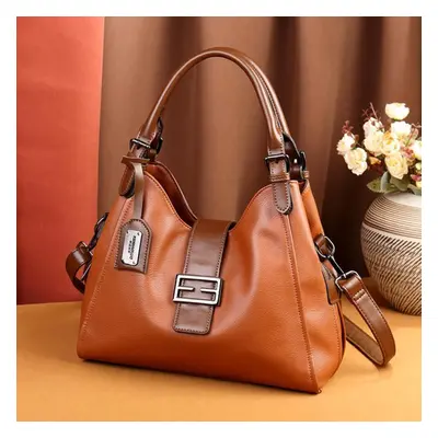 (brown, 30cm*13.5cm*26cm) New European And American Retro Fashion Meniscus Baguette Bag Portable