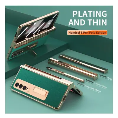 (green, For Samsung Fold 3) Plating Leather Case For Samsung Galaxy Z Fold 4 2 360 Full Protecti