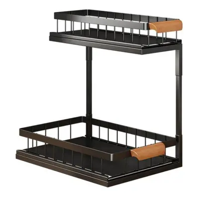 (black) Kitchen Shelf 2-tier Sliding Under Sink Organizer Durable Metal Construction Storage Rac