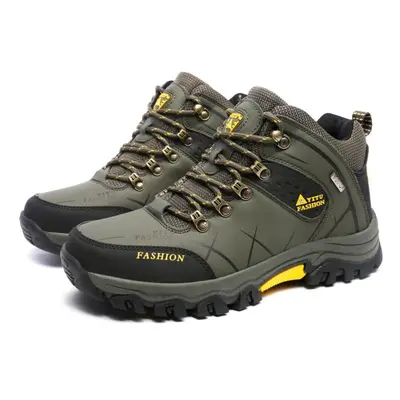 (green, 47) Tuinanle Men Boots Waterproof Leather Sneakers Outdoor Male Hiking Boots Work Shoes 