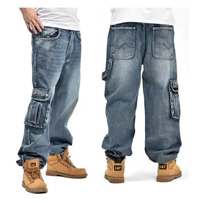 (as the picture, 30) Men &apos;s Jeans With Side Pockets Hip Hop Designer Brand Skateboard Pants