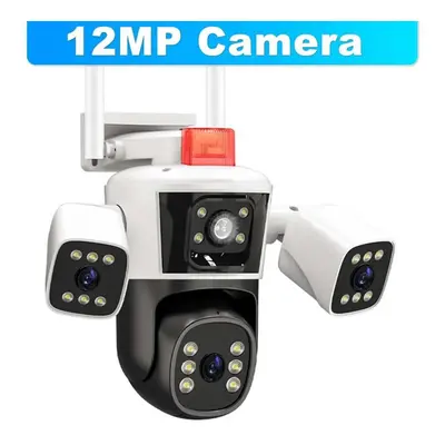 (Wifi camera) Eu 12mp Wifi Ip Camera Outdoor Three Lens Panoramic View Ptz Ip Camera Ai Tracking