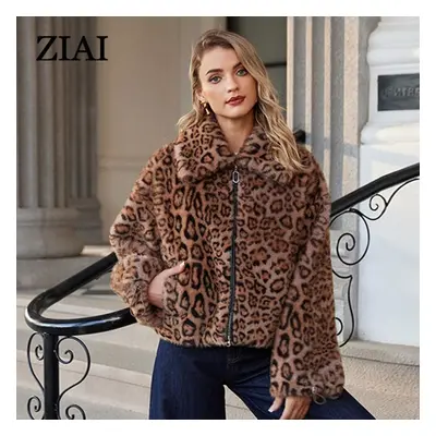 (camel, M) Ziai Short Faux Fur Coat Women Winter Loose Cardigan Fur Jacket Plus Size Stylish Fem