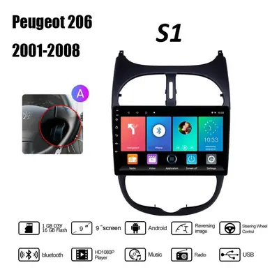 (as the picture, A) 2din Car Radio For Peugeot 206cc 206sw Citroen C2 Player Android Wifi Gps Na