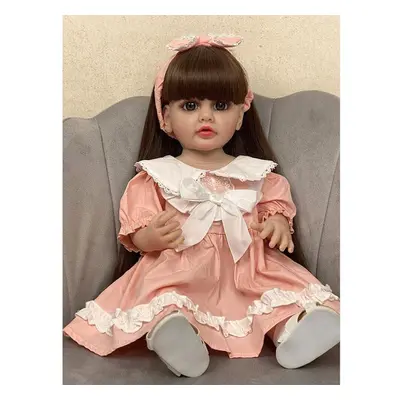 (as the picture) 55cm Reborn Dolls Full Silicone Baby Realistic Newborn Girl Doll Pink Dress Pri