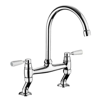 Kitchen Sink Tap Dual Lever Mono Bridge Chrome White Mixer Tap Swivel Spout