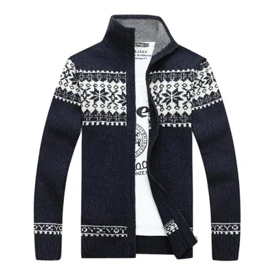 (ultramarine blue, XXL) Autumn And Winter Sweater Men&apos;s Jacquard Slim-fit Stand-up Collar S