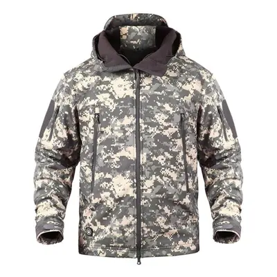 (ecru, XS) Soft Shell Waterproof Military Jacket Men Winter Warm Outdoor Hiking Hooded Camouflag