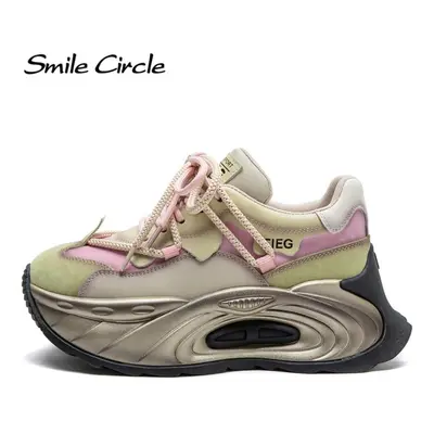 (pink, 40) Genuine Leather Women Sneakers Lace Up Round Toe Flat Shoes Fashion Comfortable Casua