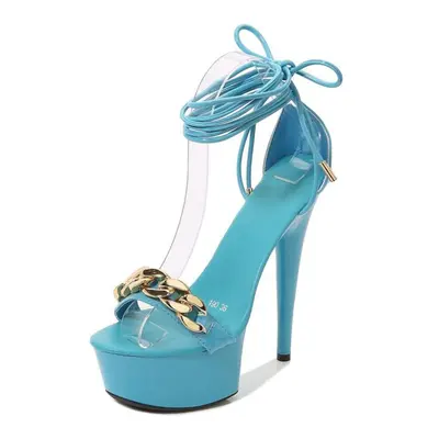 (blue, 34) 15cm Heel 5cm Platform For Women Patent Leather Heels Stiletto Sexy Super Female Summ