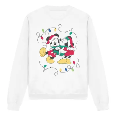 (M, White) Disney Unisex Adult Mickey & Minnie Mouse Kiss Christmas Sweatshirt