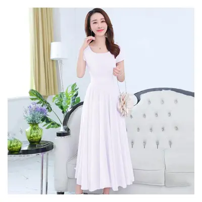 (white, 5XL) Chiffon Dress Women&apos;s Summer Large Size Medium Length Dress Short Sleeve Beach