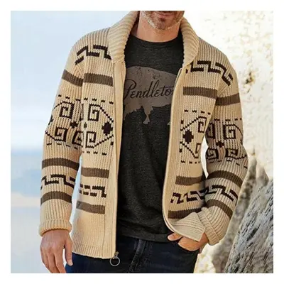 (khaki, S) Autumn Winter New Men&apos;s Fashion Lapel Casual Cardigan Coat Long Sleeve Slim Jacq