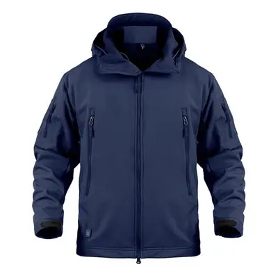 (navy, M) Soft Shell Waterproof Military Jacket Men Winter Warm Outdoor Hiking Hooded Camouflage