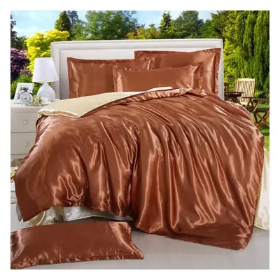 (brown, x 2.3(4 pcs)) Solid Color Bedclothes Black Silk Bedding Home Textile Bedclothes