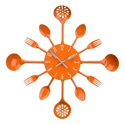 Kitchen Cutlery Wall Clock - Orange