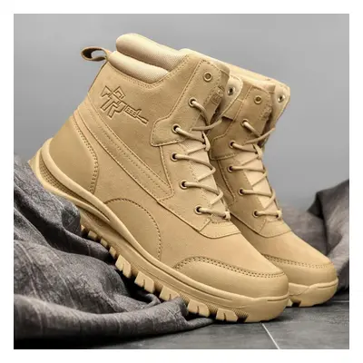 (beige, 47) Tuinanle Men Boots Winter Shoes Waterproof Men Desert Boots Autumn Winter Ankle Boot